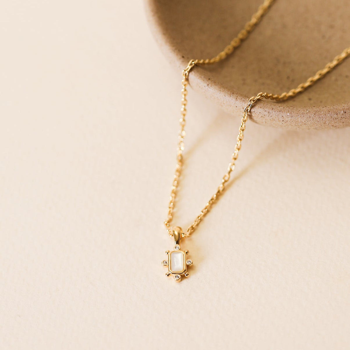 Mother Of Pearl Gemstone Rectangular Pendant Necklace