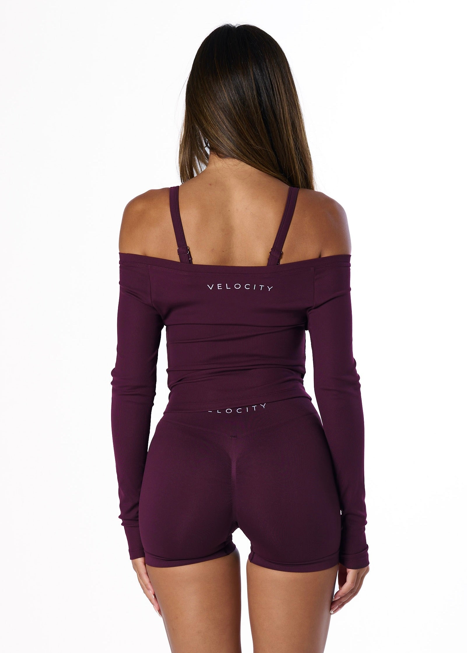 RIBBED OFF SHOULDER LONG SLEEVE - PLUM
