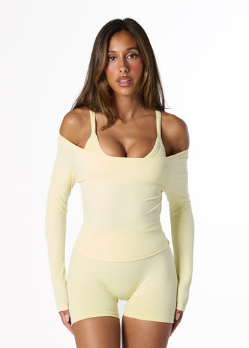 RIBBED OFF SHOULDER LONG SLEEVE - GLAZE
