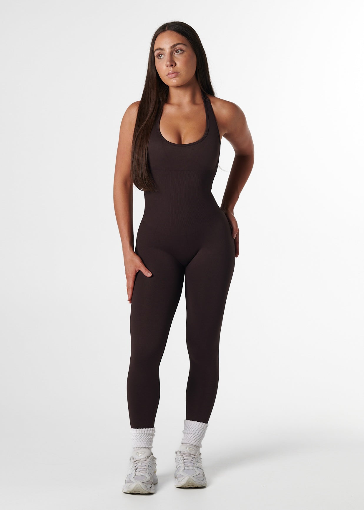 SIGNATURE SCRUNCH JUMPSUIT - ESPRESSO
