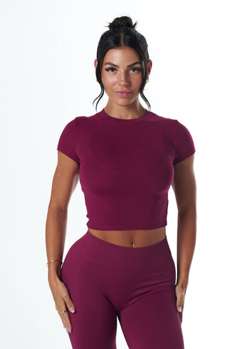 RIBBED BASIC TEE - BERRY
