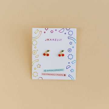 Cherry Enamel Flat Back Kids Earrings