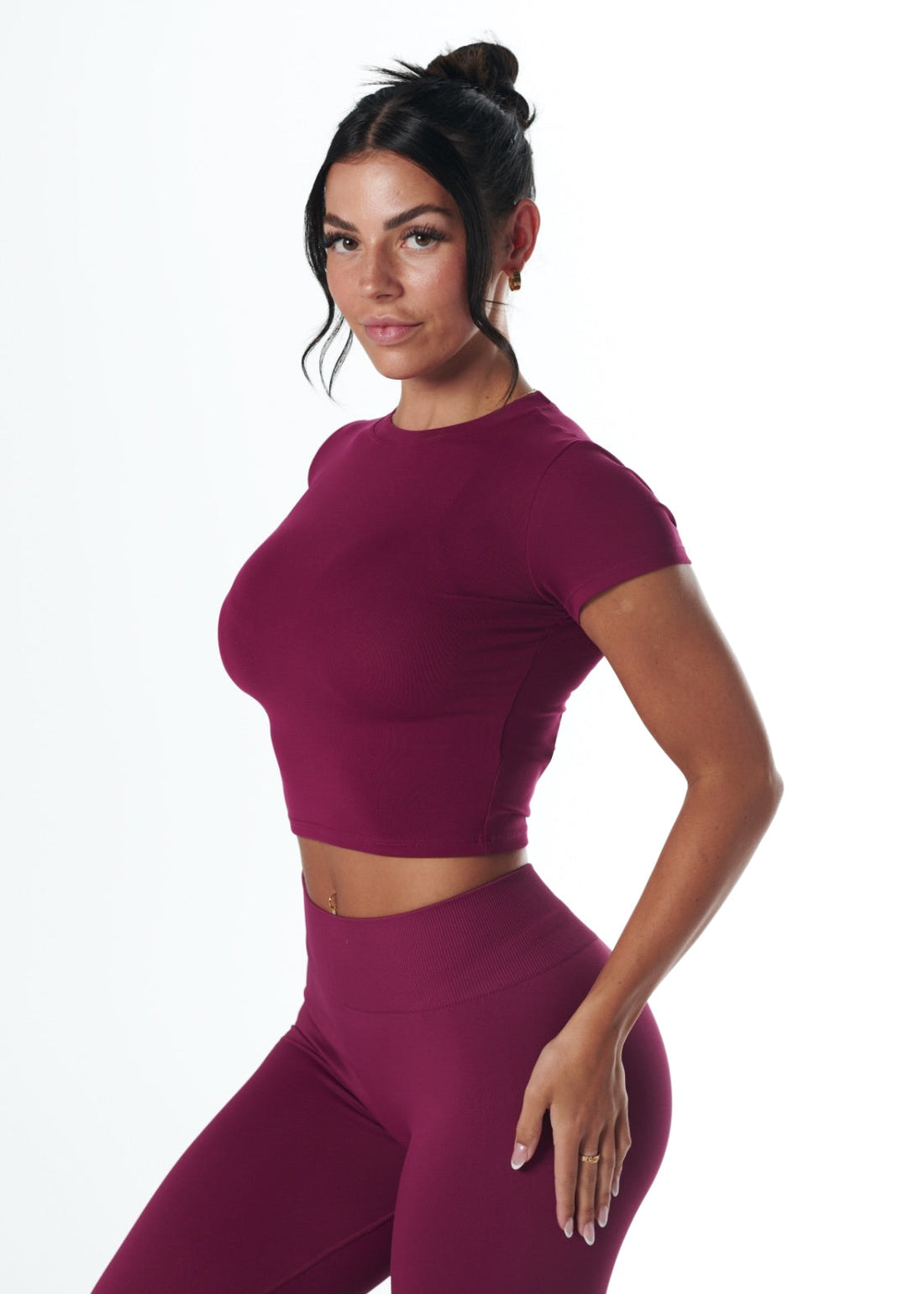 RIBBED BASIC TEE - BERRY