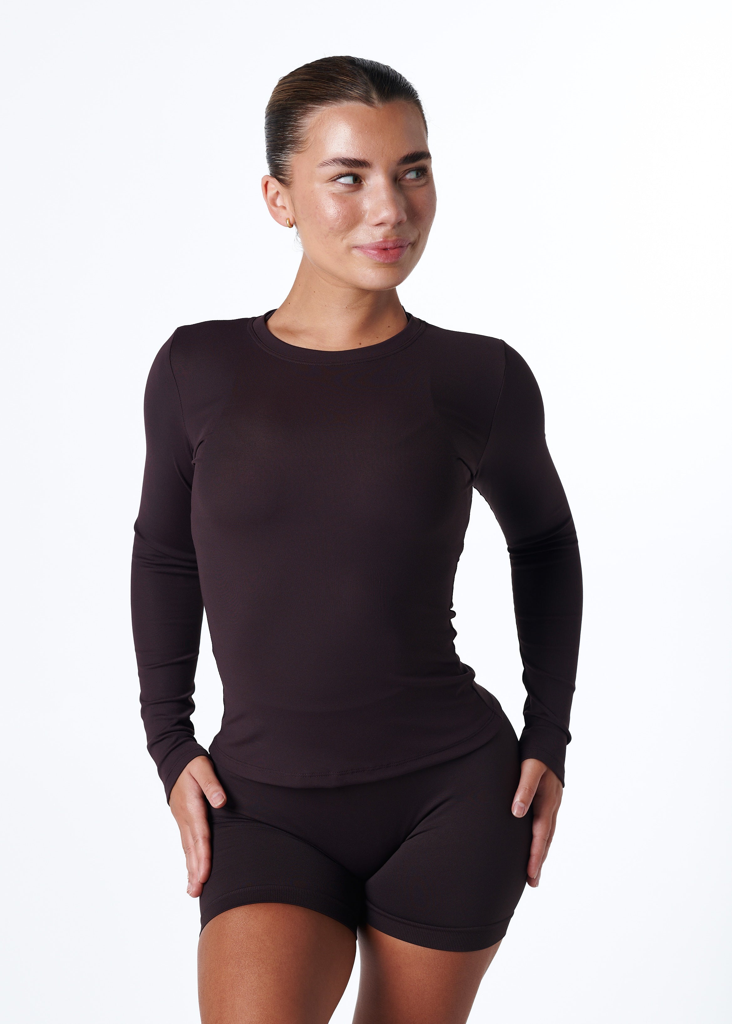 RIBBED LONG SLEEVE - ESPRESSO