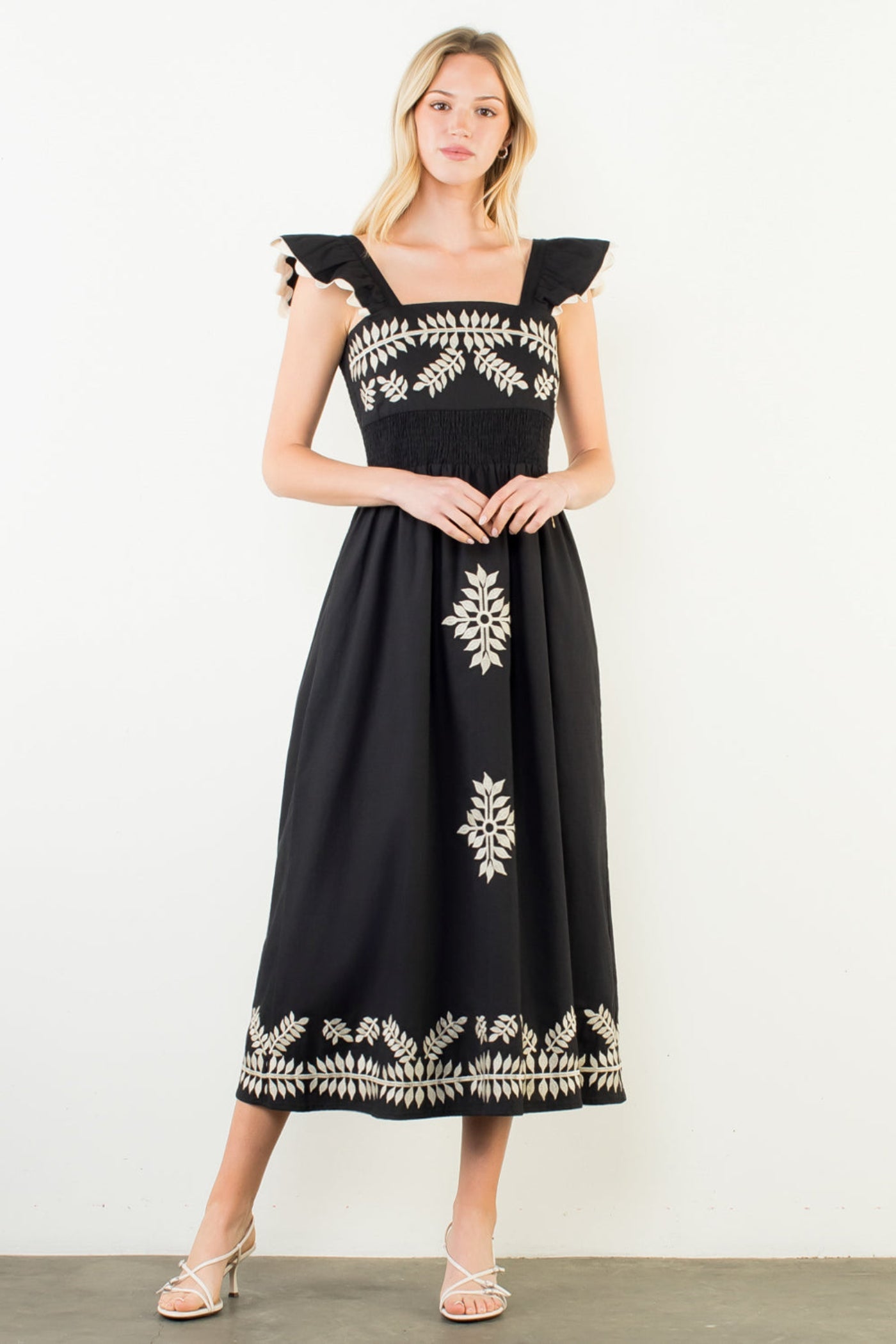 REEMA EMBROIDERED MIDI DRESS