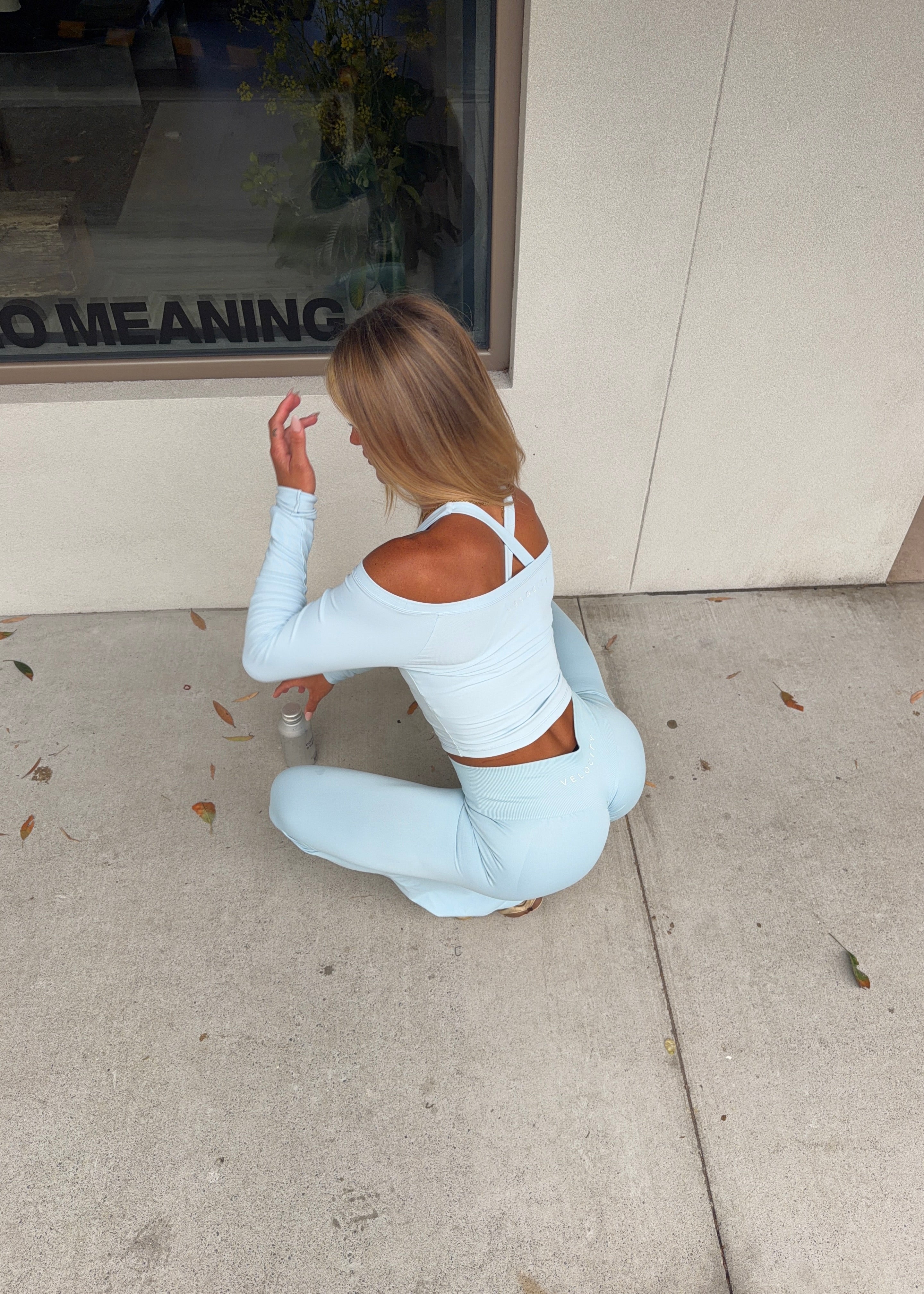 RIBBED OFF SHOULDER LONG SLEEVE - SKY