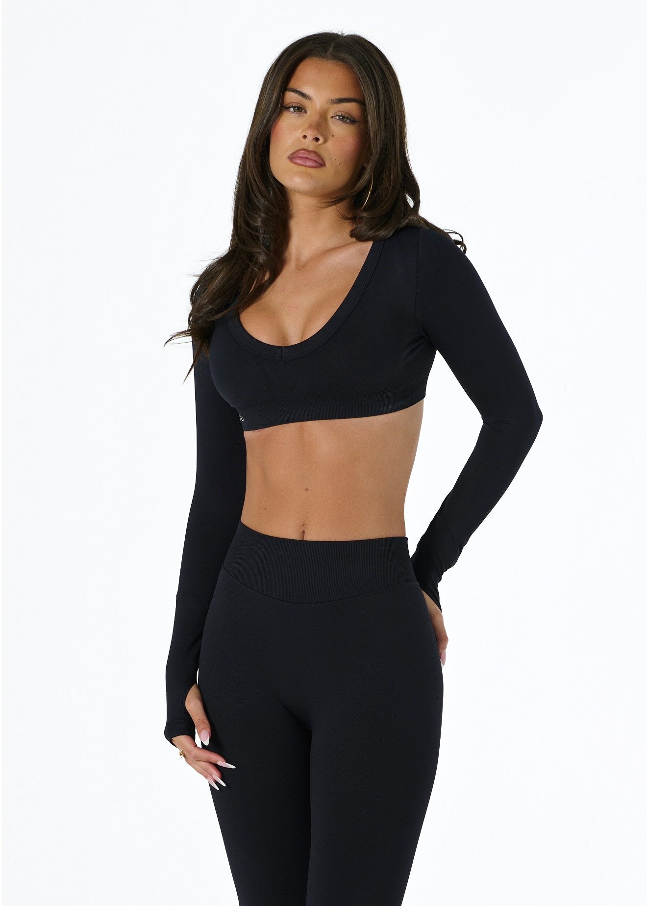 SIGNATURE CROP LONG SLEEVE - LIQUORICE