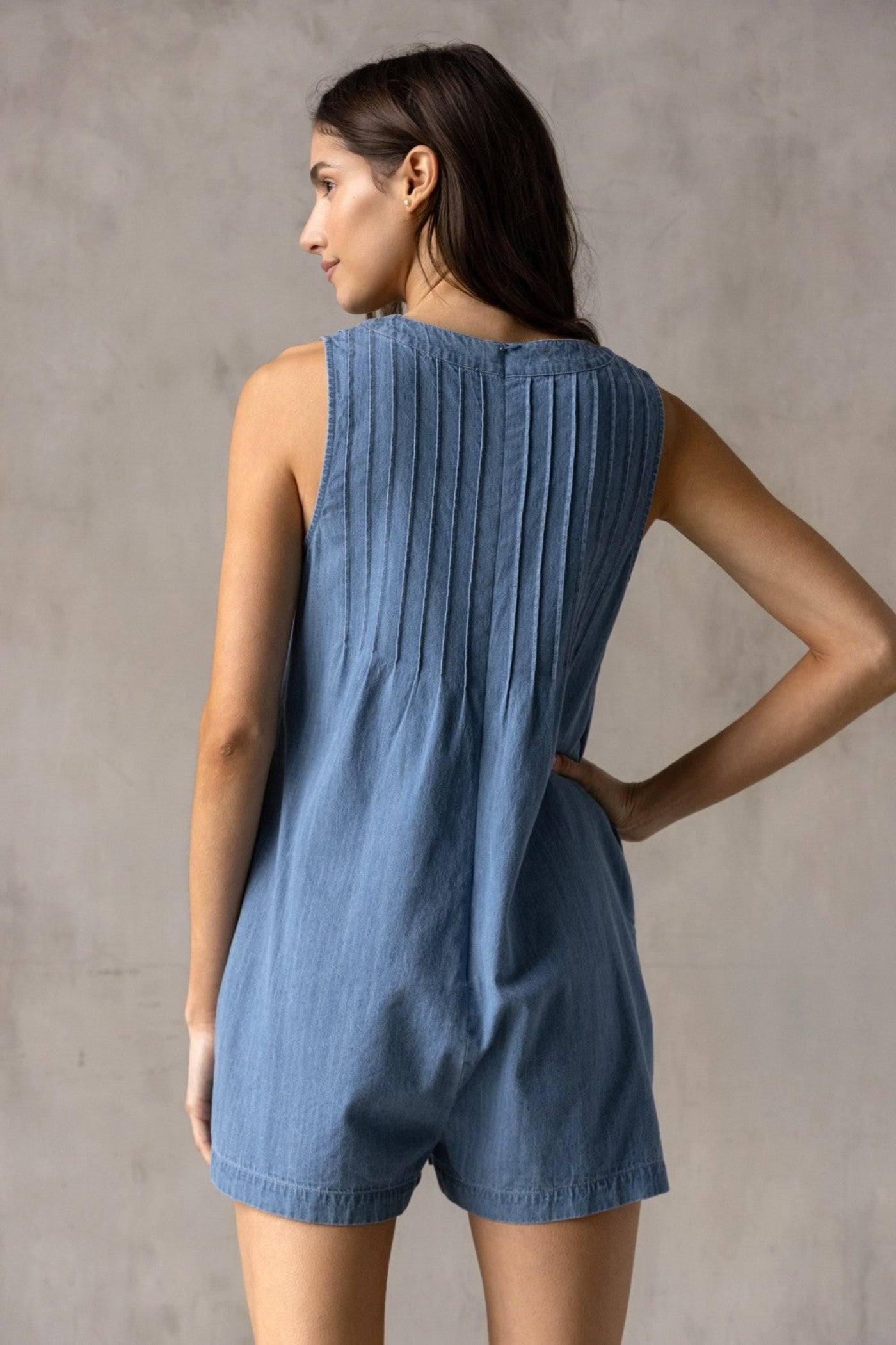 MILLIE V-NECK DENIM ROMPER