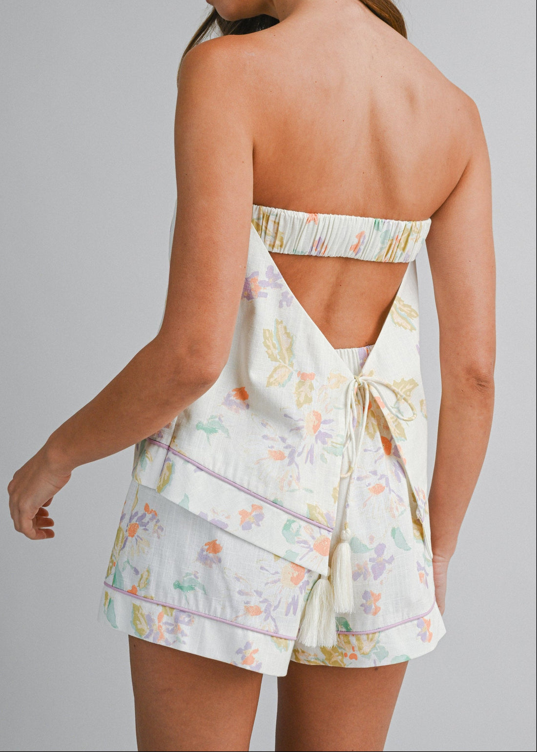 BETTY STRAPLESS FLORAL TOP