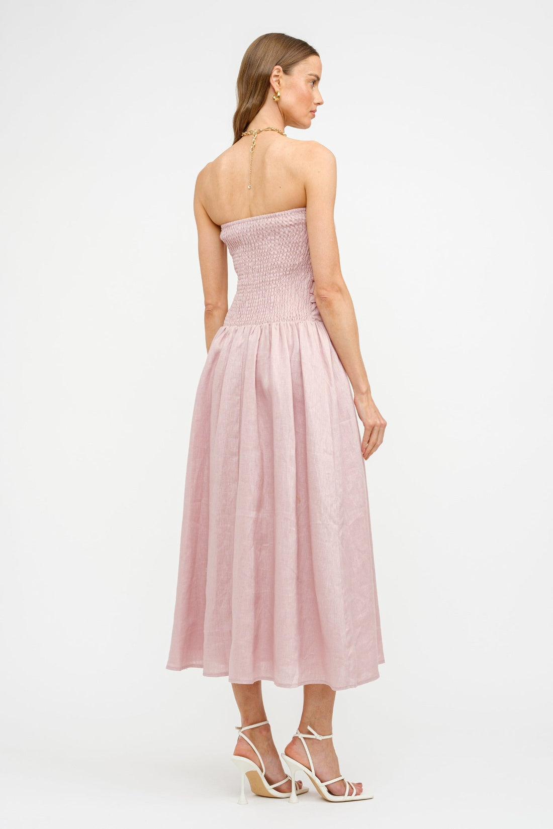 PENELOPE LINEN STRAPLESS MIDI DRESS