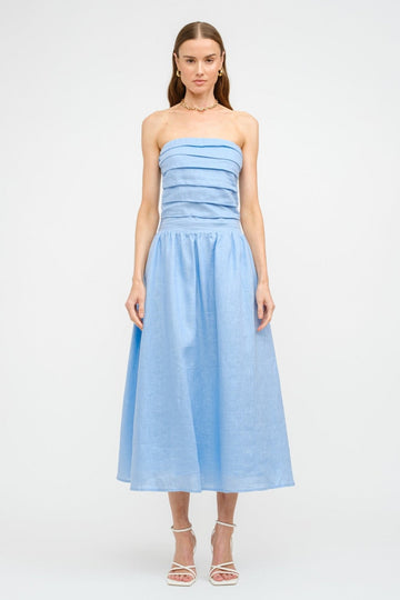 PENELOPE LINEN STRAPLESS MIDI DRESS