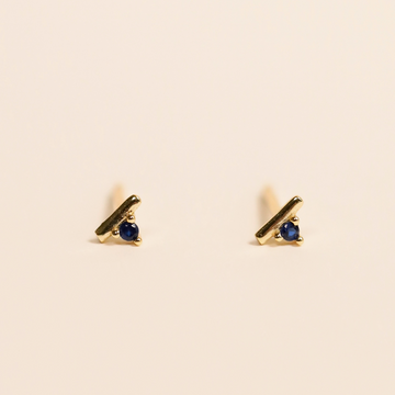 Stud Bar - Sapphire Cz - Gold Earrings