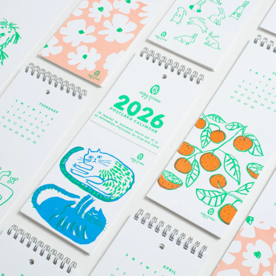 2026 Letterpress Postcard Wall Calendar
