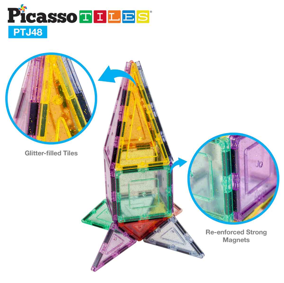 PicassoTiles 48pc Glitter Magnetic Tile