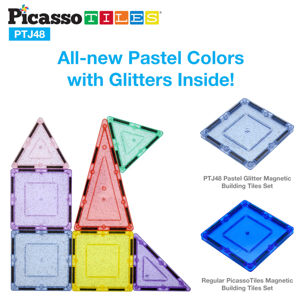 PicassoTiles 48pc Glitter Magnetic Tile