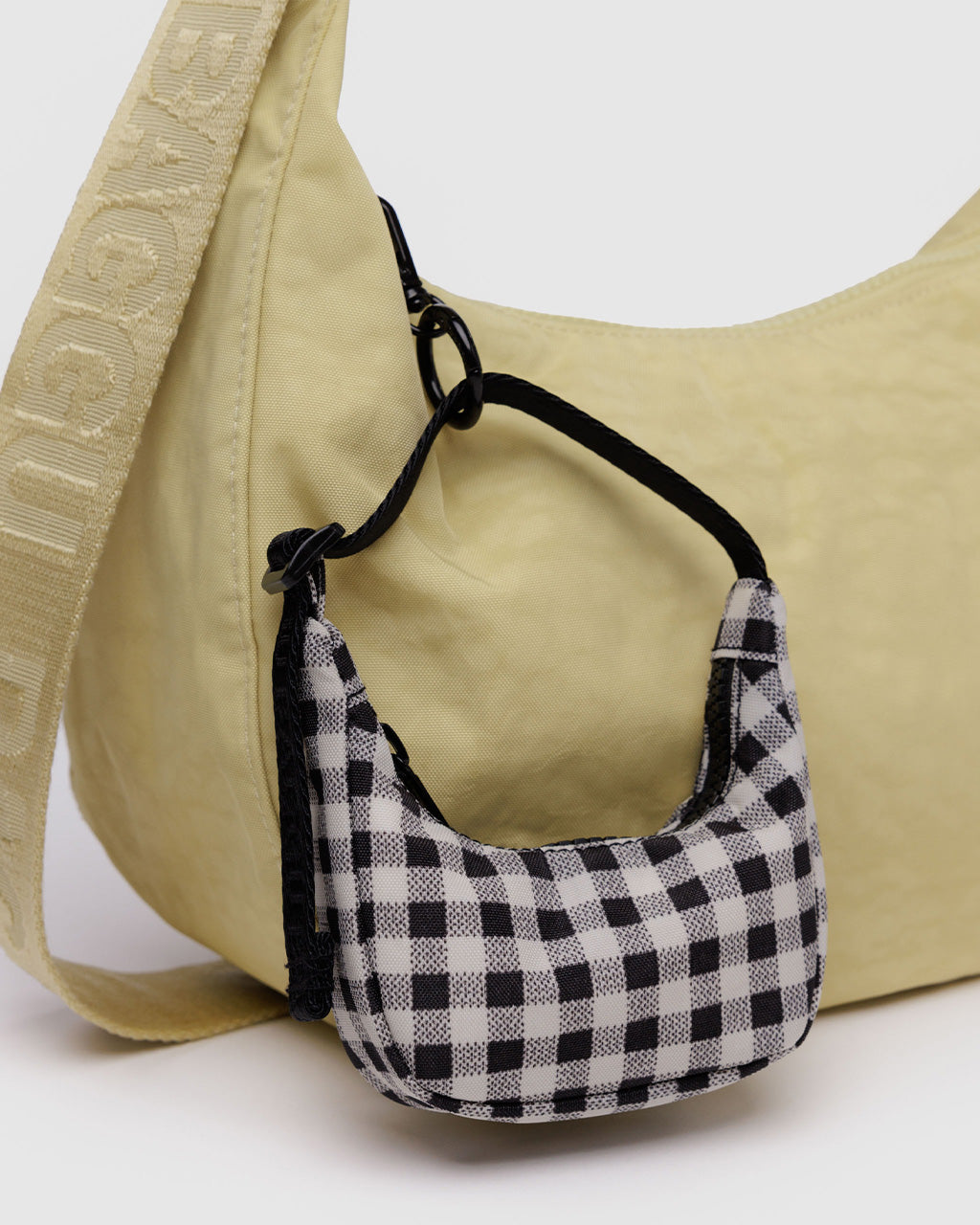 Crescent Bag Charm - Black & White Gingham