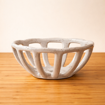 Speckled Ceramic Open Weave Fruit Bowl