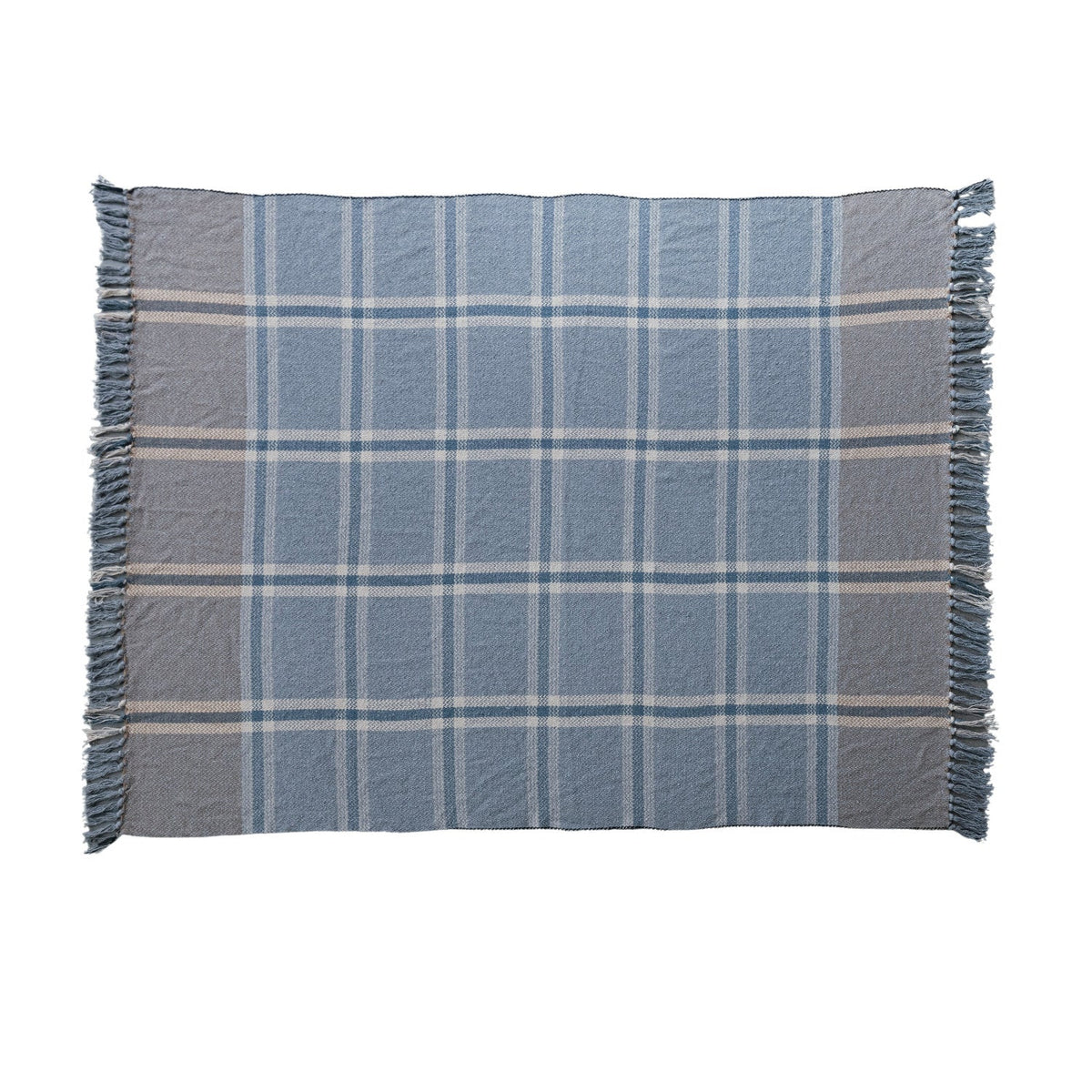 Woven Recycled Cotton Blend Plaid Blue Throw