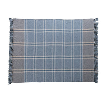 Woven Recycled Cotton Blend Plaid Blue Throw