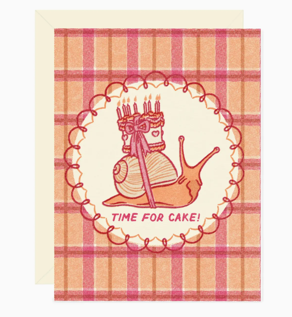 Snail Time For Cake Birthday Card