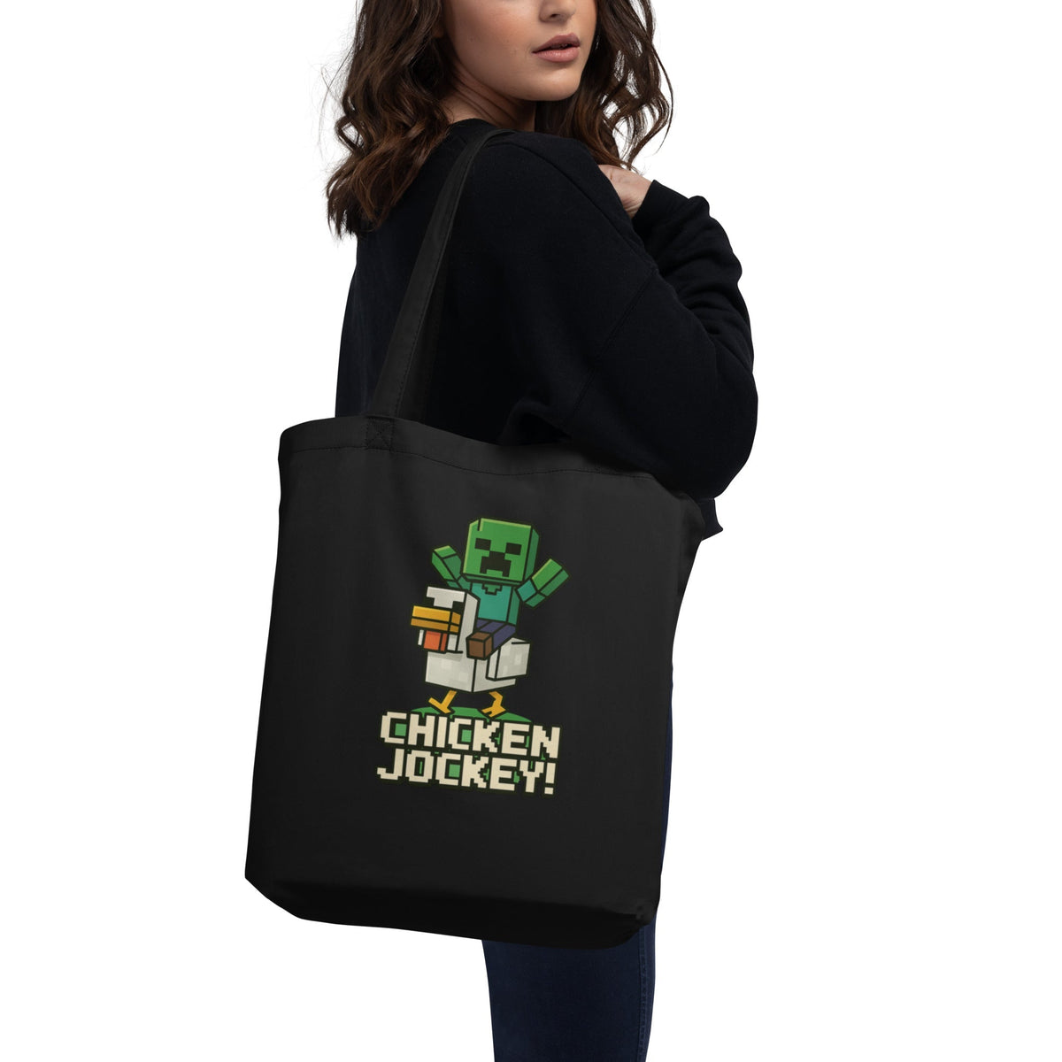 Organic Cotton Tote Pixel Art Chicken Jockey