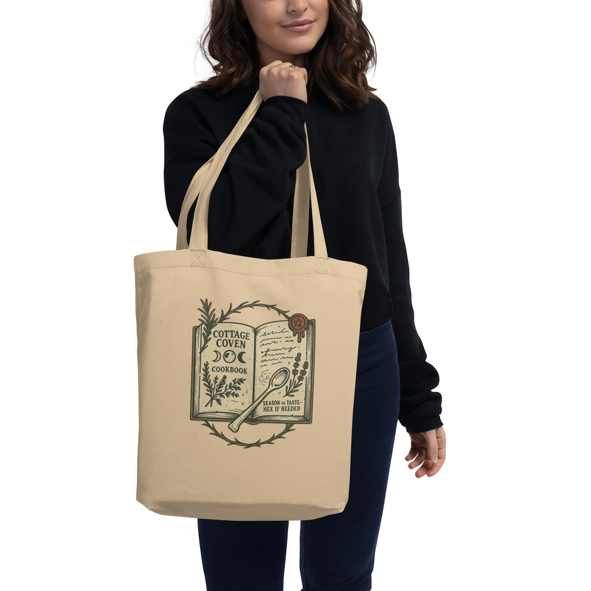 Organic Cotton Tote Bag ¨C Cottage Coven Cookbook ¨C Herbal Witch Design