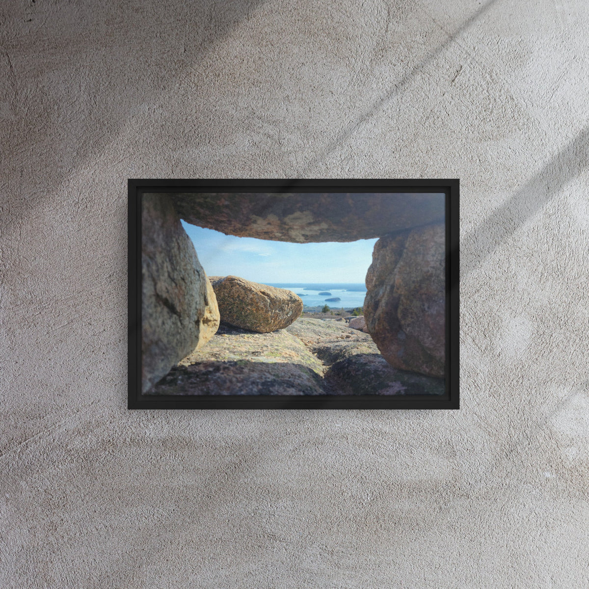 Capture the Perfect View: Stunning Bar Harbor Rock Framed Print for Your Space!