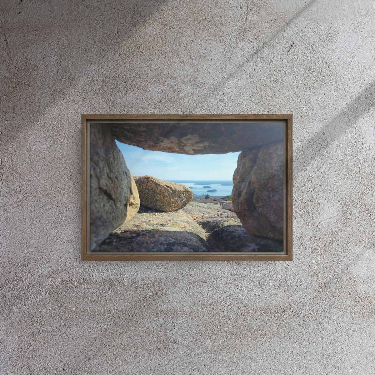 Capture the Perfect View: Stunning Bar Harbor Rock Framed Print for Your Space!