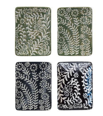 Stoneware Dish w/ Wax Relief Botanicals - Assorted