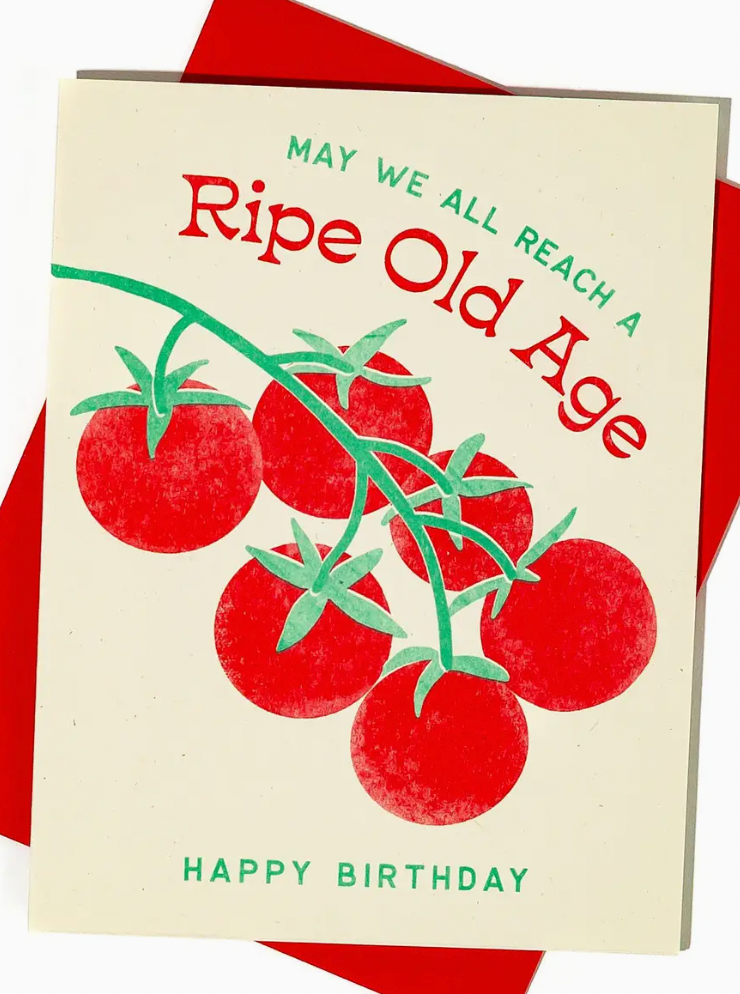 Ripe Old Age Tomato - Risograph Birthday Card