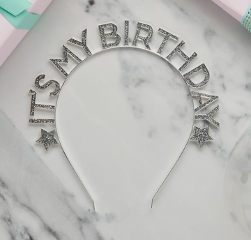 Silver 'happy Birthday' Glitter Filled Metal Headband