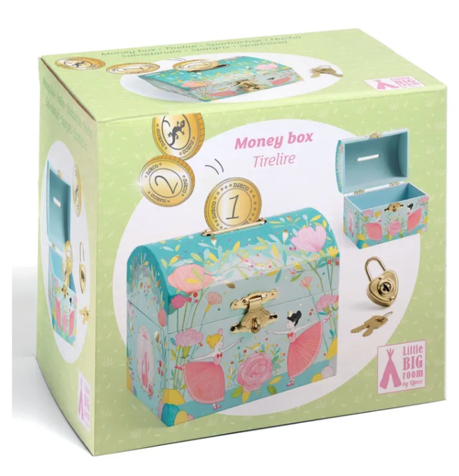 Money Banks Ballerina Piggy Bank  ¨C Wooden Lock & Key Savings Box