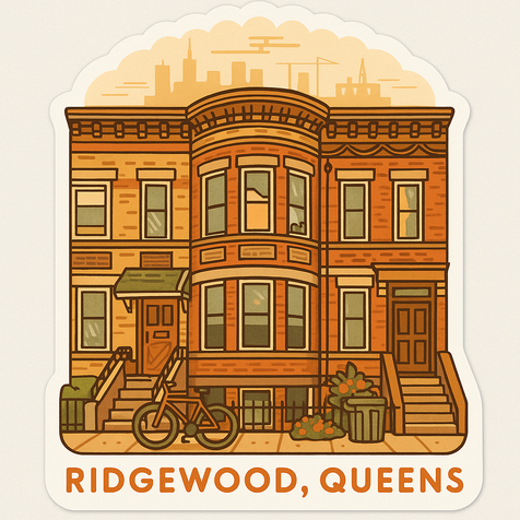 Ridgewood, Queens Rowhouse Sticker | NYC Neighborhood Vinyl Decal