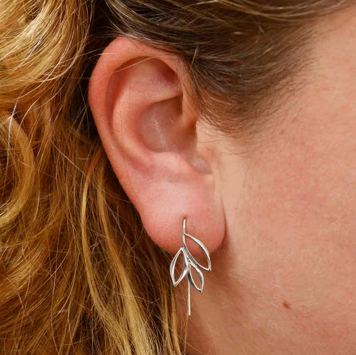 Sterling Silver Ear Hook with Marquis Leaves