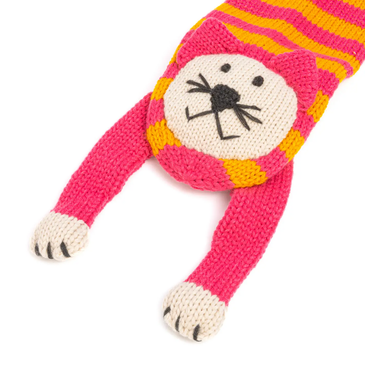 Kids Knitted Cat Scarf- Berry Pink / Mustard