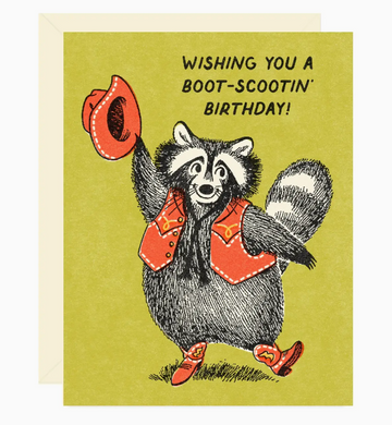 Raccoon Boot Scootin' Birthday Greeting Card