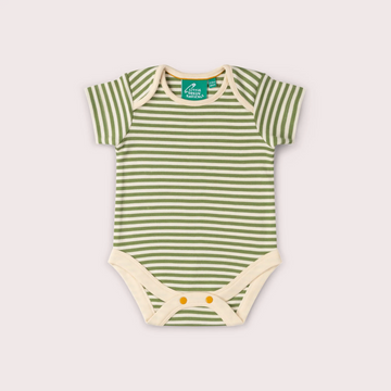 Olive Green Striped Organic Baby Bodysuit